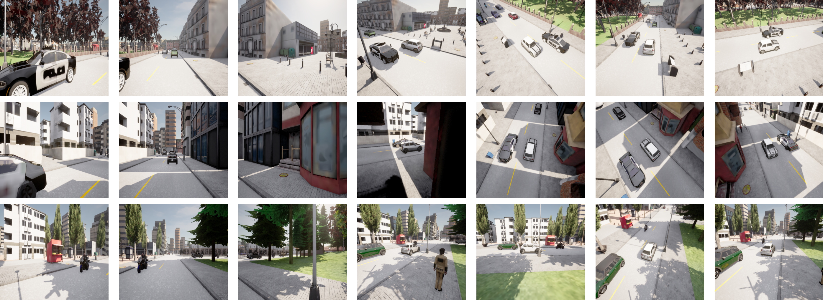 On-car views (top) and outside views (bottom) from the same scene